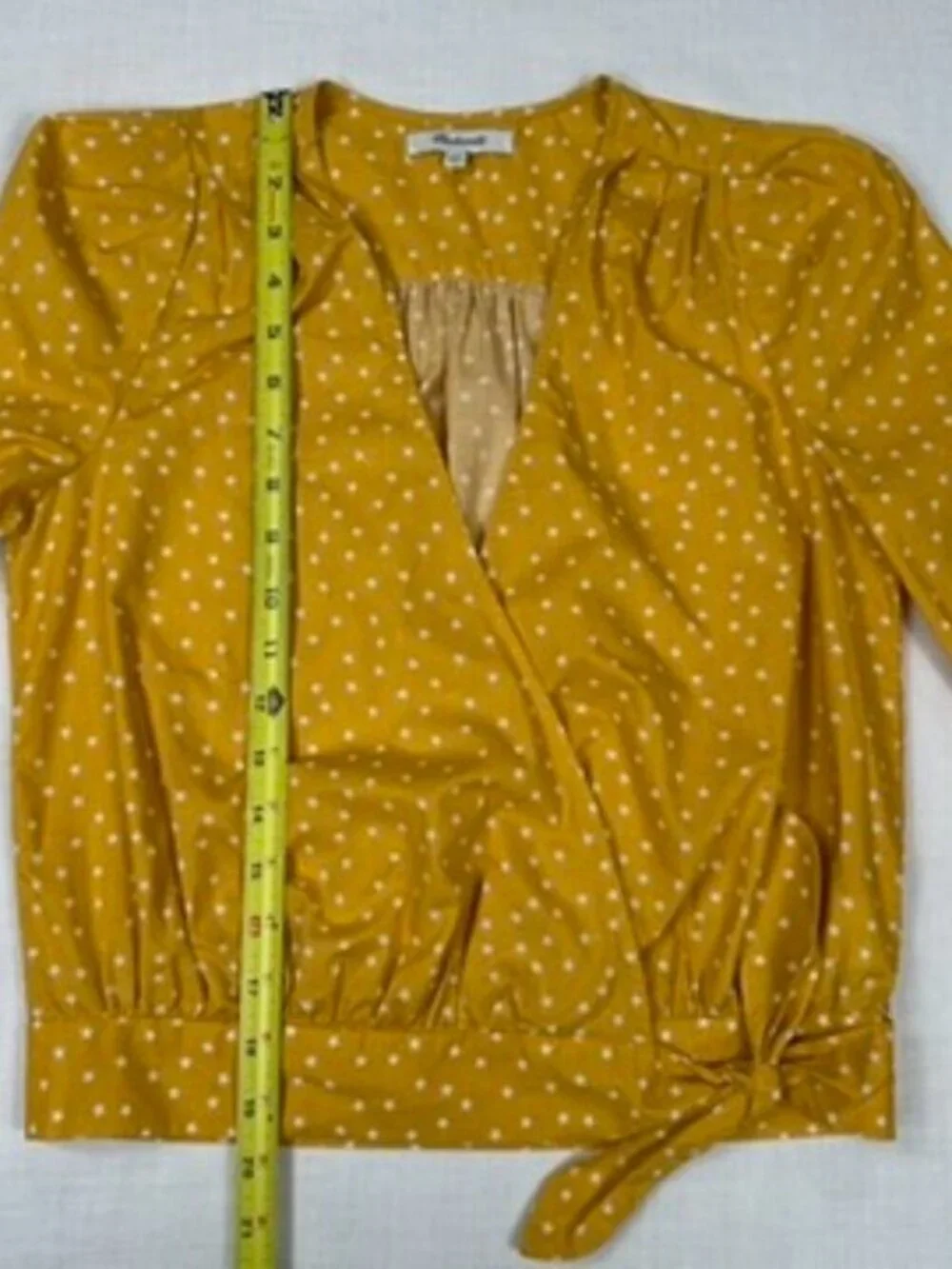 Madewell Star Scatter Wrap Top XXS Yellow Golden Mustard‎ G7804 Puff Sleeve Crop